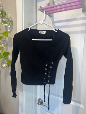 SEEK Black Lace-Up Wrap Long Sleeve Top